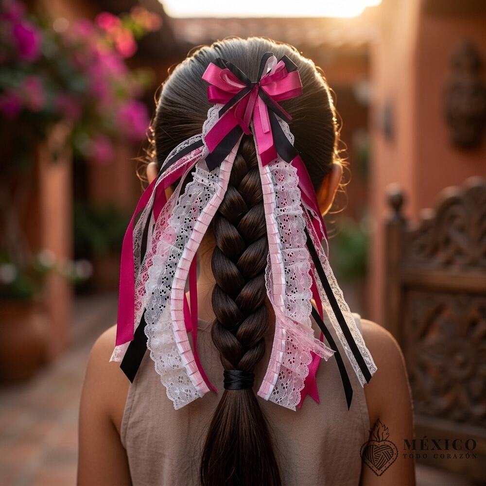 Mexican hair clip tri color lace and ribbon custom colors available